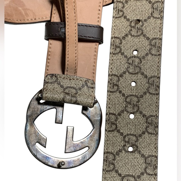 Gucci, Monogram Silver/Brown Belt - Picture 4 of 8